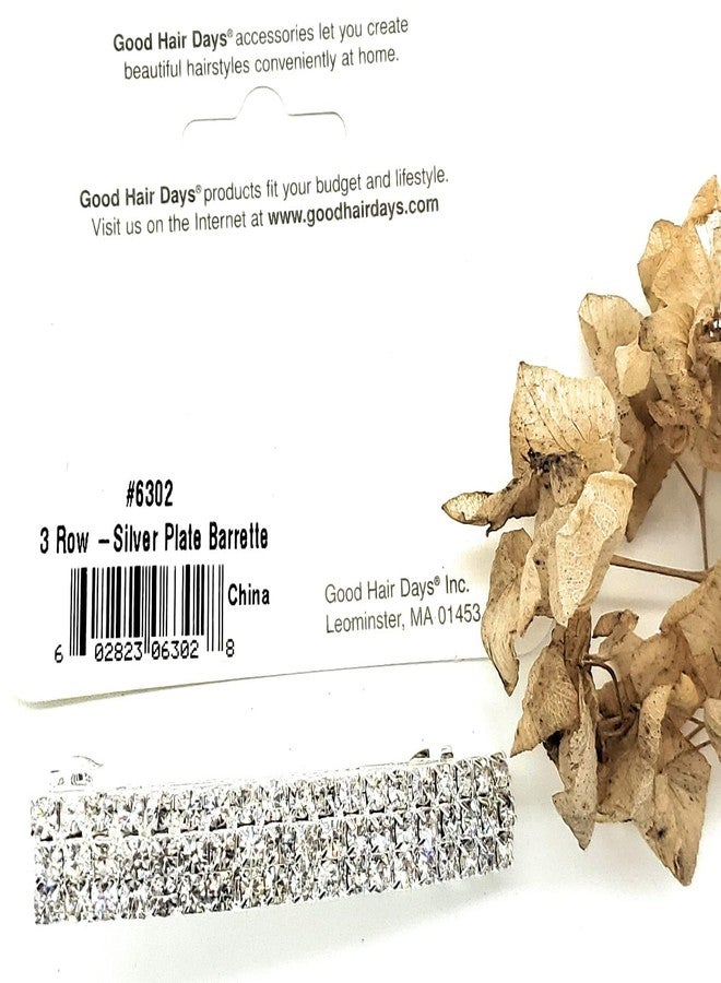 Good Hair Days 3" 3-Row Crystal Rhinestone Hair Barrette - Silver-Plated French Barrette for All Hair Types - Sparkly Hair Accessory for Women, Weddings, Bridal, Prom, Gifts, Parties - Image 2