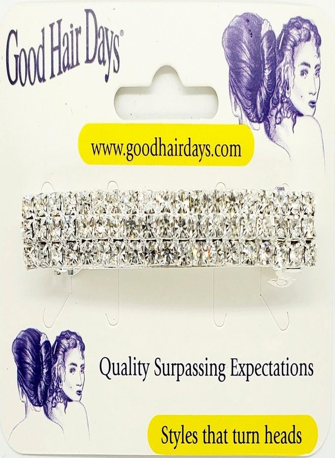 Good Hair Days 3" 3-Row Crystal Rhinestone Hair Barrette - Silver-Plated French Barrette for All Hair Types - Sparkly Hair Accessory for Women, Weddings, Bridal, Prom, Gifts, Parties - Image 1