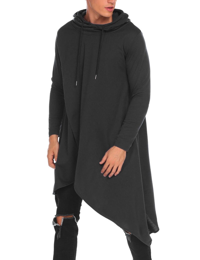 COOFANDY Mens Casual Hooded Poncho Cape Cloak Irregular Hem Hoodie Pullover Black Medium - Image 1
