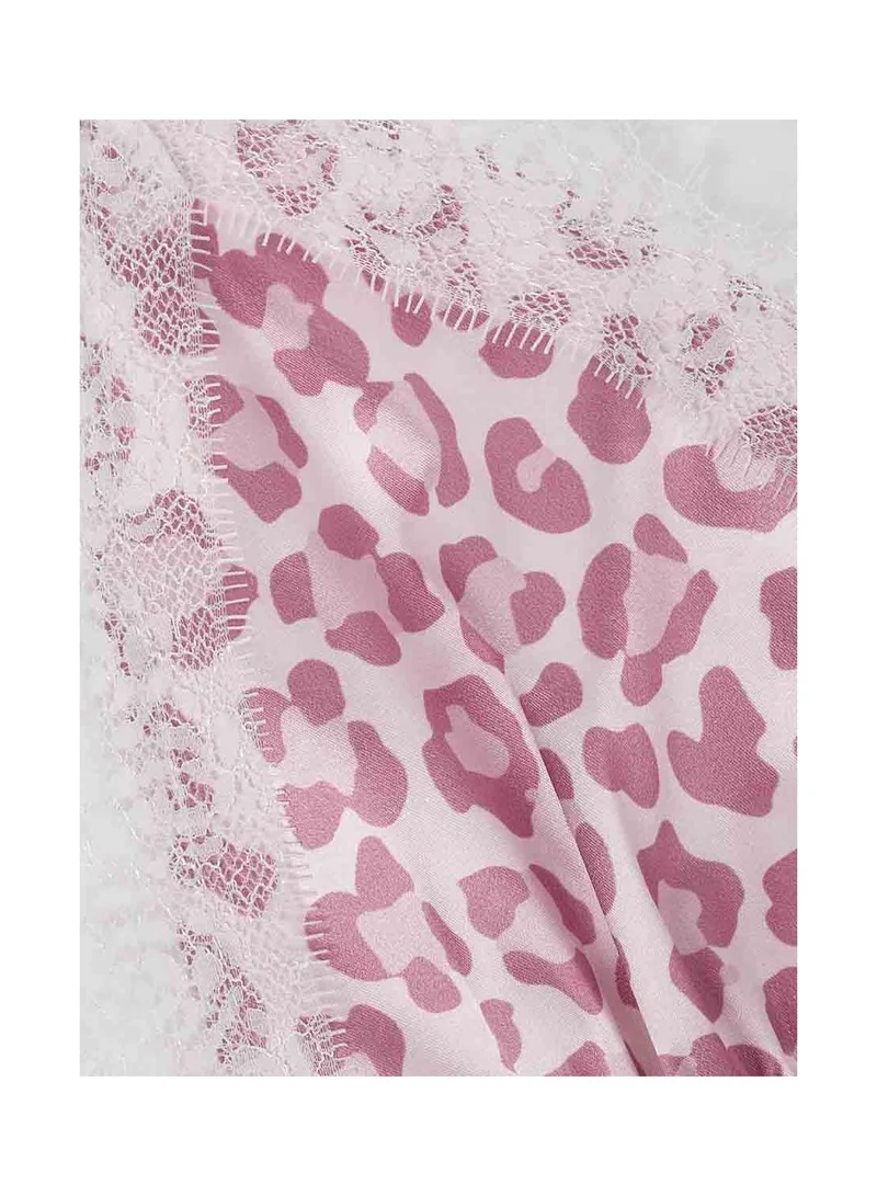 Styli Non Padded Non Wired Animal Print Lace Neck Slip Dress