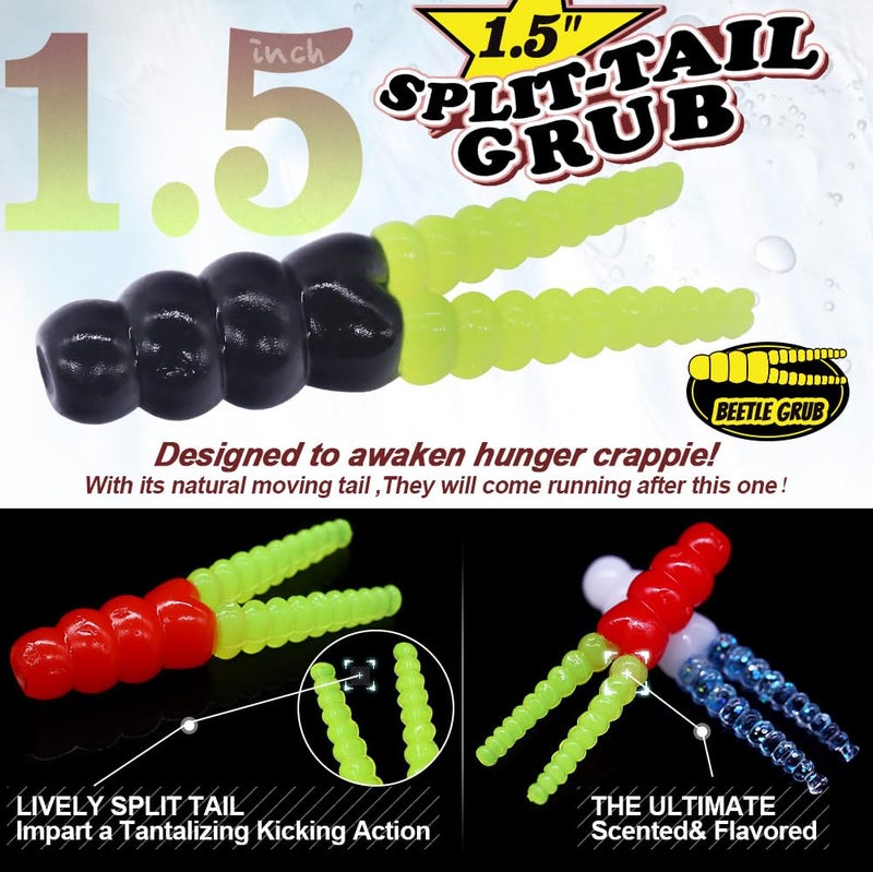 XFISHMAN Crappie Jigs and Lures Kit -135 & 40 Piece Set with Plastics, Jig Heads, Split-Tail Grub Baits - Perfect for Crappie Fishing, Panfish Lures - Image 2