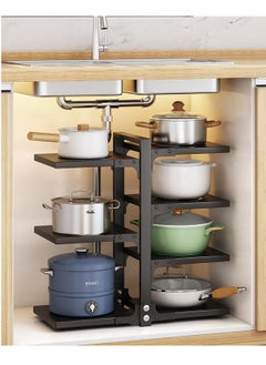 TYCOM Pots and Pans Organizer for Cabinet,Kitchen Organizer and Storage Rack space Saving Stand with Adjustable Dividers 7 Layer Double Sided With Panel Black  - Image 1