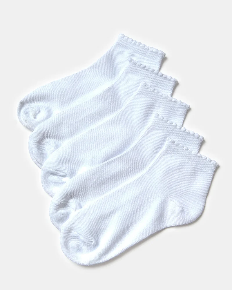REDTAG Senior Girls White High Ankle Socks (5 Pairs)