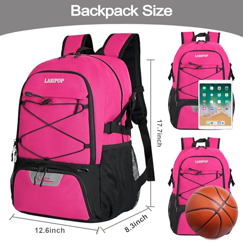 LARIPOP Basketball Backpack with Ball Compartment Ventilated Shoe Pocket Fits US Size 15 Water Resistant 30L Sports Bag for Men Women Teen Athletes Practice Travel - Image 3