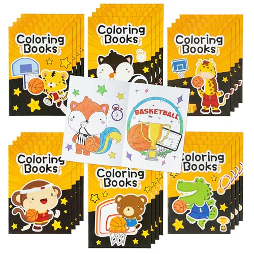 JAPBOR Basketball Coloring Books for Kids 24PCS Mini Basketball Theme Color Book Bulk Party Favor Animal Sport Small Colouring Pages for Birthday Gifts Class Drawing Painting Game Goodie Bag Filler - Image 1