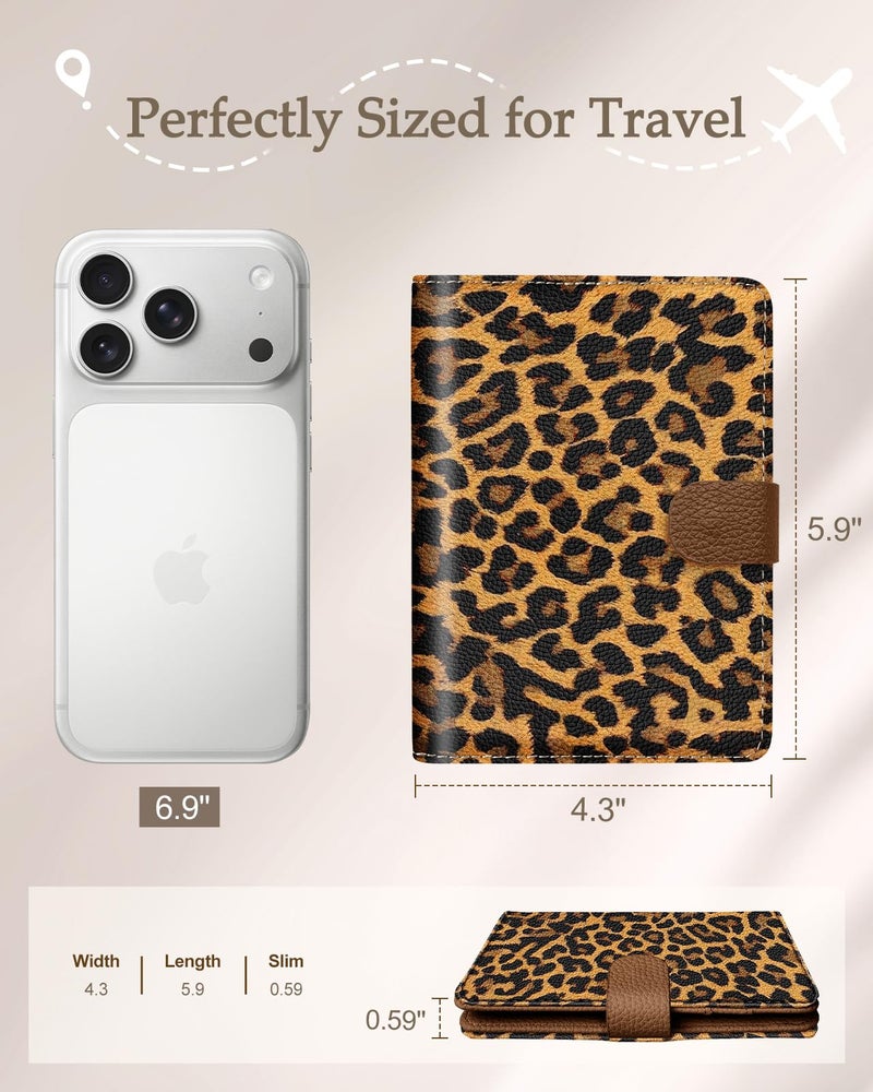Slohif Passport Wallet Holder Cover for Travel - Women Men RFID Blocking Passport Book Case Protector, Brown Leopard Cheetah Leather Personalized Organizer Slim Carrier Boarding Pass Cards Slots - Image 3