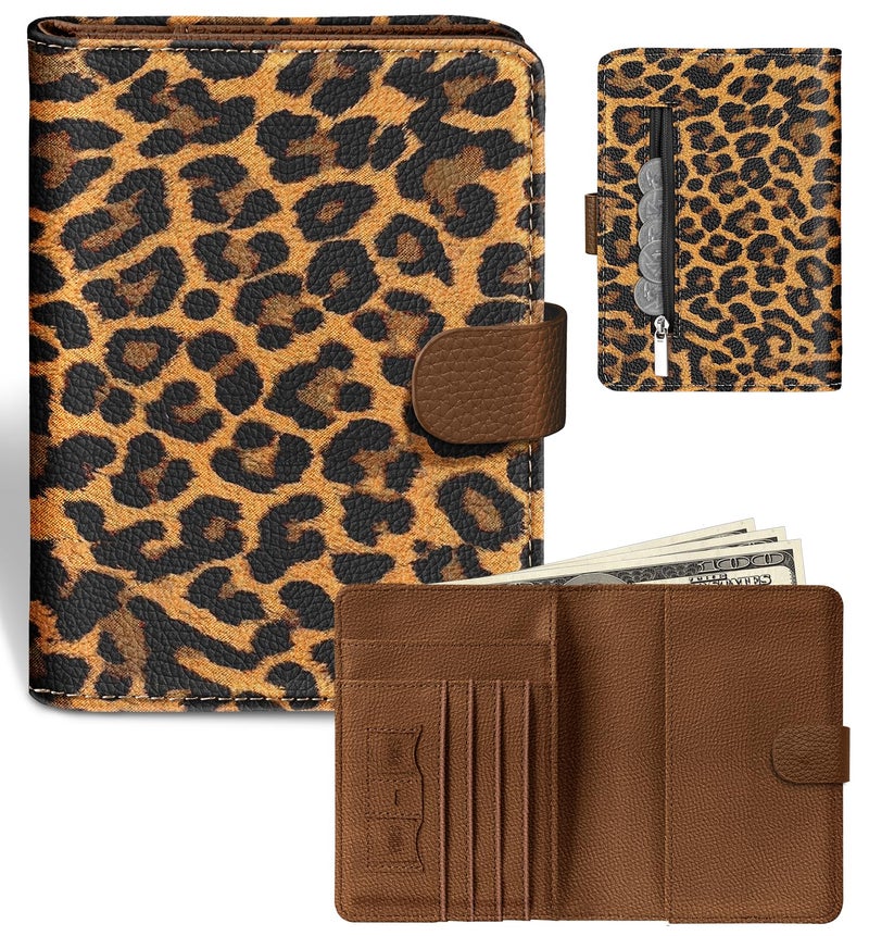 Slohif Passport Wallet Holder Cover for Travel - Women Men RFID Blocking Passport Book Case Protector, Brown Leopard Cheetah Leather Personalized Organizer Slim Carrier Boarding Pass Cards Slots - Image 1
