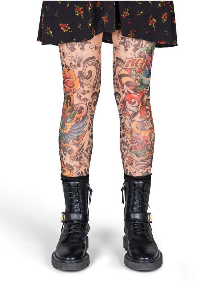 WILD ROSE - Ladies BLACK SALVATION Tattoo Leggings, Tan, X-Small - Image 1