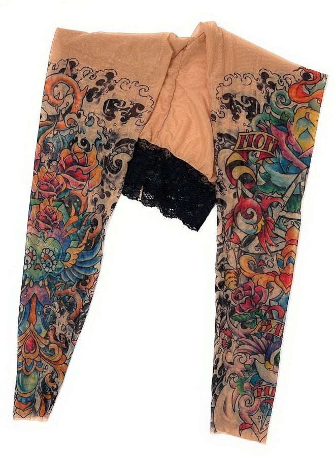 WILD ROSE - Ladies BLACK SALVATION Tattoo Leggings, Tan, X-Small - Image 1
