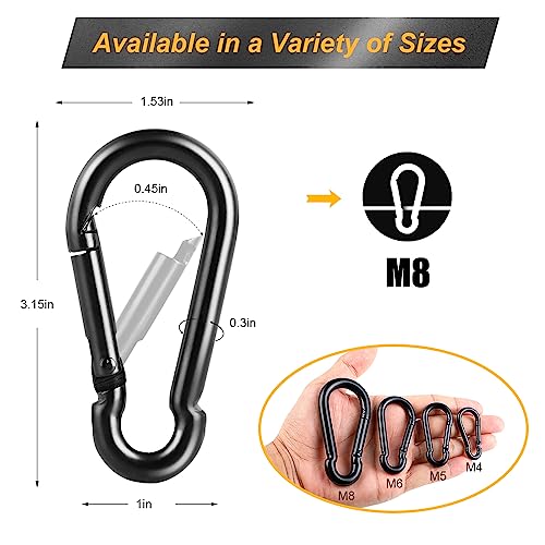 DELSWIN 14 PCS Carabiner Clip Spring Snap Hooks - M8 3.15 Inch Heavy Duty Snap Hook Quick Link for Swing Hammock Camping Fishing Hiking, 500 lbs Capacity - Image 2