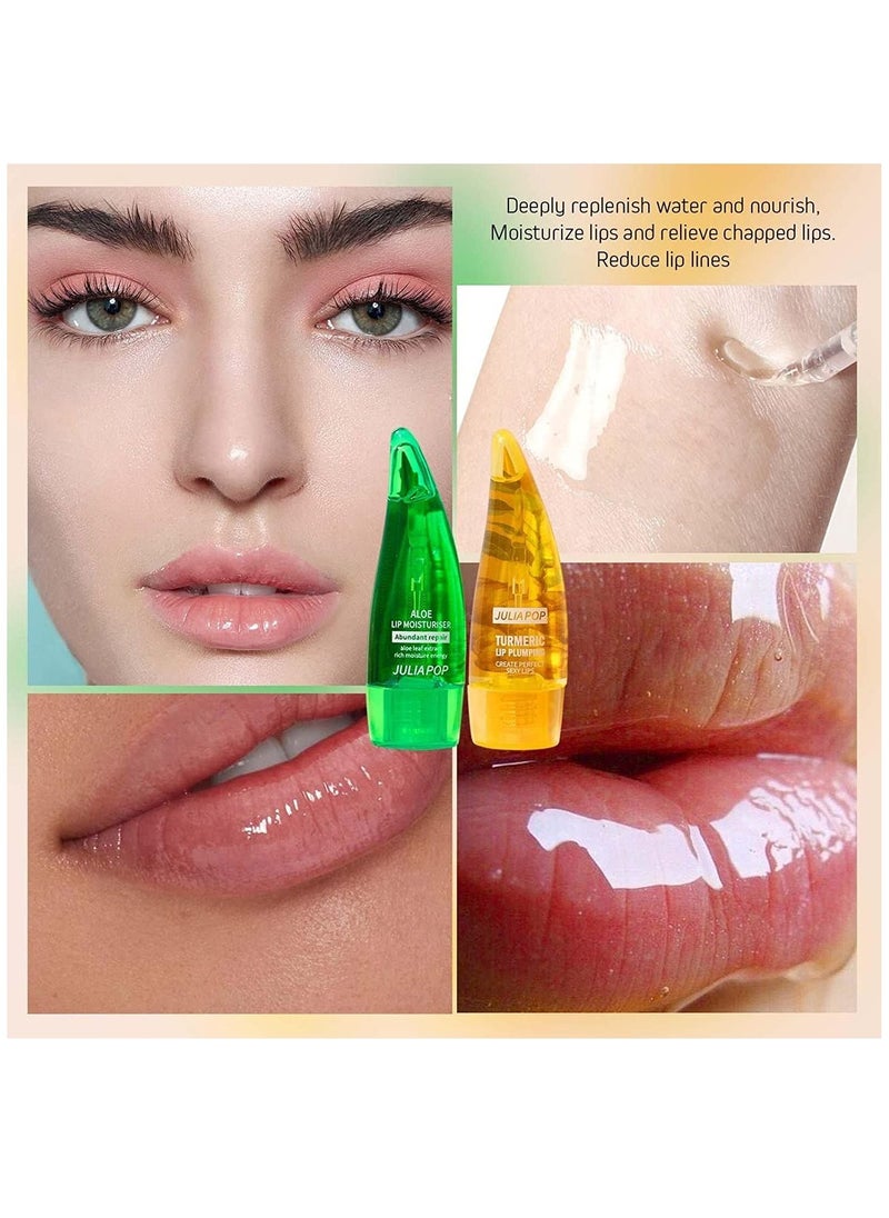 JULIA POP - 2 Pieces Natural Lip Maximizer Plumper Set Aloe Lip Moisturizers and Turmeric Lip Plumping Coffret Day& Night Ginger Aloe Vera Lip Care Serum Oil Enhancer Treatment Reduce Fine Lines for Women - Image 1
