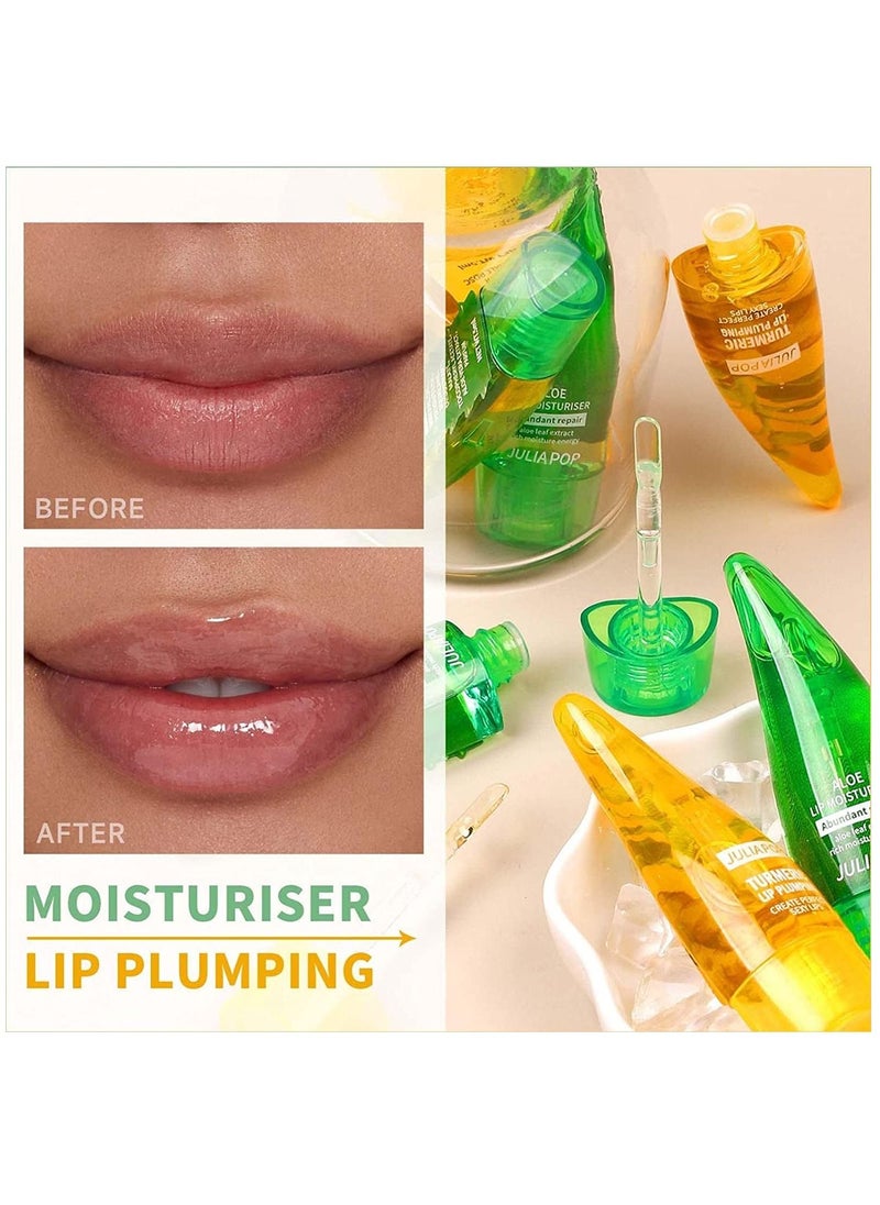 JULIA POP - 2 Pieces Natural Lip Maximizer Plumper Set Aloe Lip Moisturizers and Turmeric Lip Plumping Coffret Day& Night Ginger Aloe Vera Lip Care Serum Oil Enhancer Treatment Reduce Fine Lines for Women - Image 1