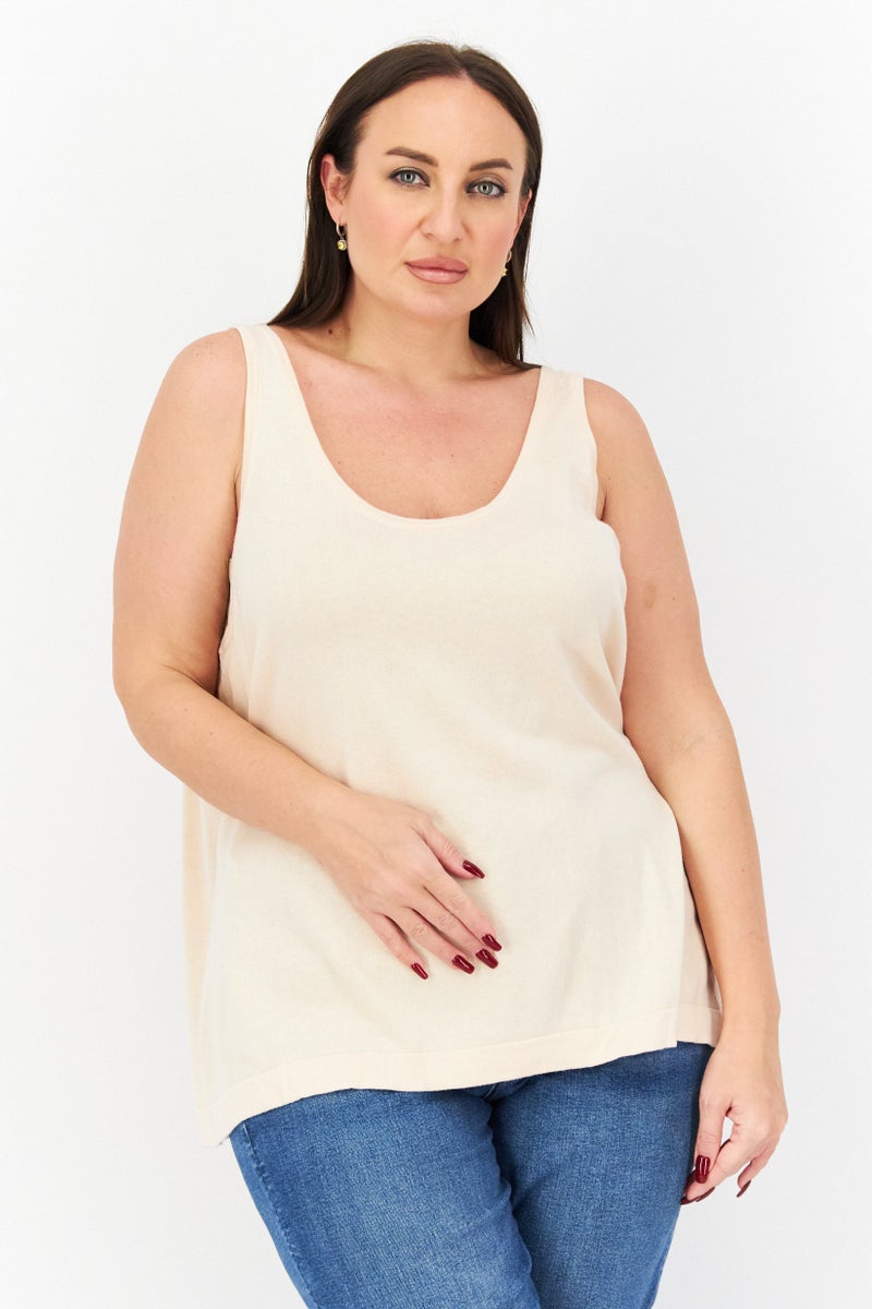 ANNE KLEIN تي شيرت بلا أكمام بفتحة عنق دائرية للنساء، خوخي - Image 1