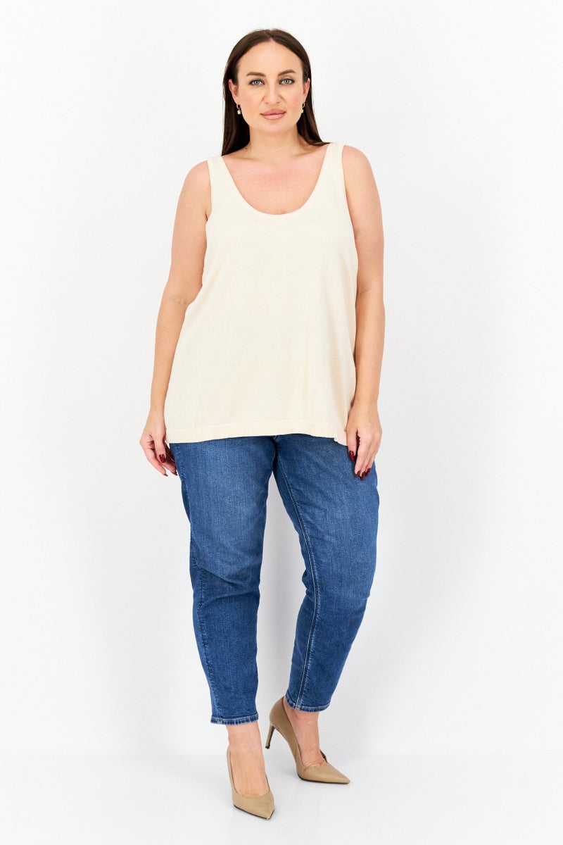ANNE KLEIN تي شيرت بلا أكمام بفتحة عنق دائرية للنساء، خوخي - Image 4