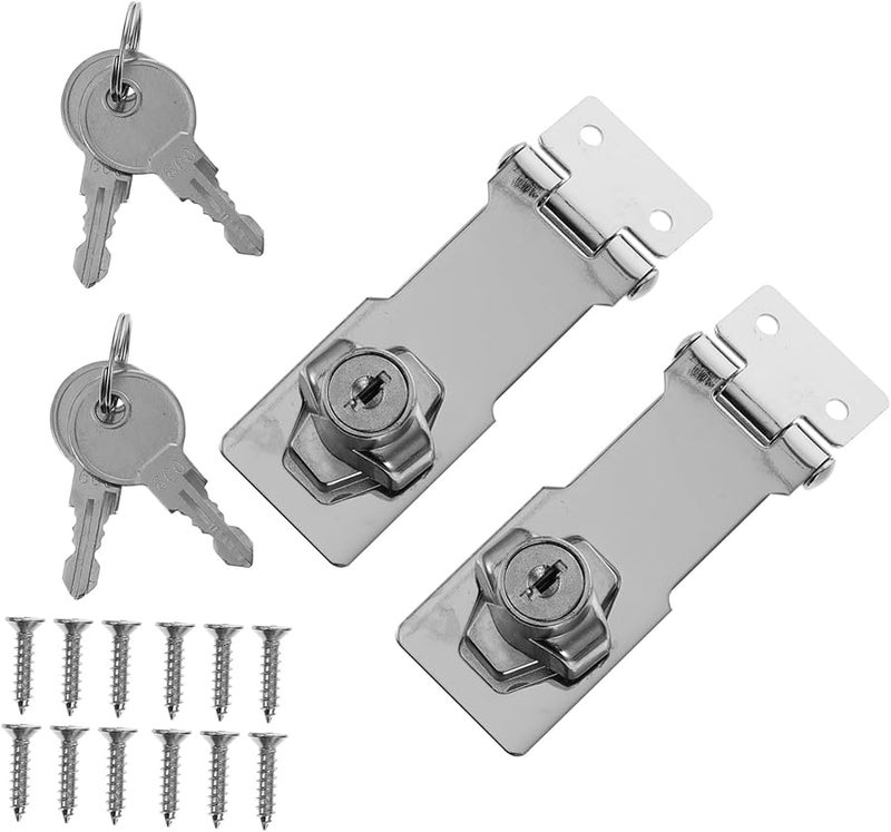 Stainless Steel Keyed Hasp Lock 2 Pack for Door Cabinet Gate Easy Install with Keys - Image 1