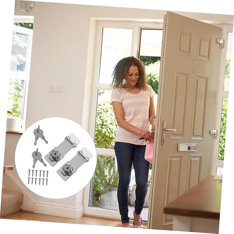 Stainless Steel Keyed Hasp Lock 2 Pack for Door Cabinet Gate Easy Install with Keys - Image 5
