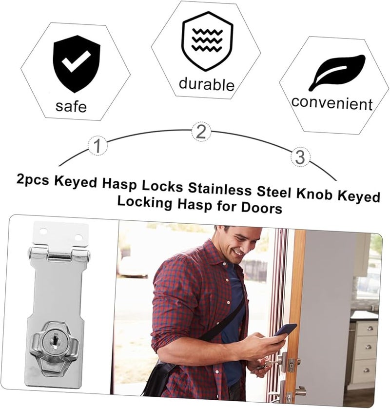 Stainless Steel Keyed Hasp Lock 2 Pack for Door Cabinet Gate Easy Install with Keys - Image 4