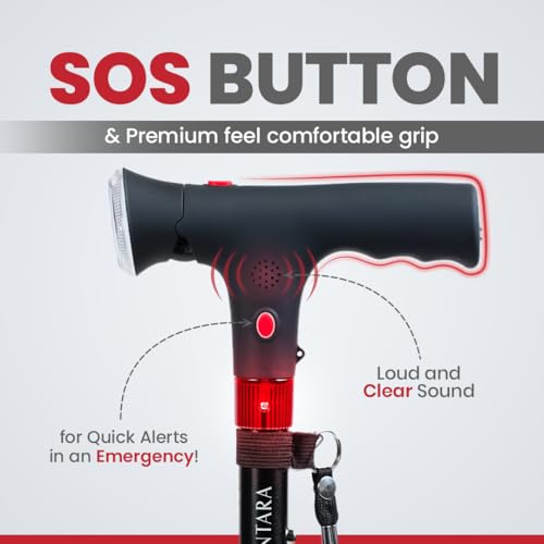 AGEasy Antara AGEasy Walking Stick with SOS Alarm Button for Men & Women | Walking Cane for Old People | Walk Stick with Adjustable Height | Support Stick (Foldable Walking Stick with SOS Alarm) - Image 4