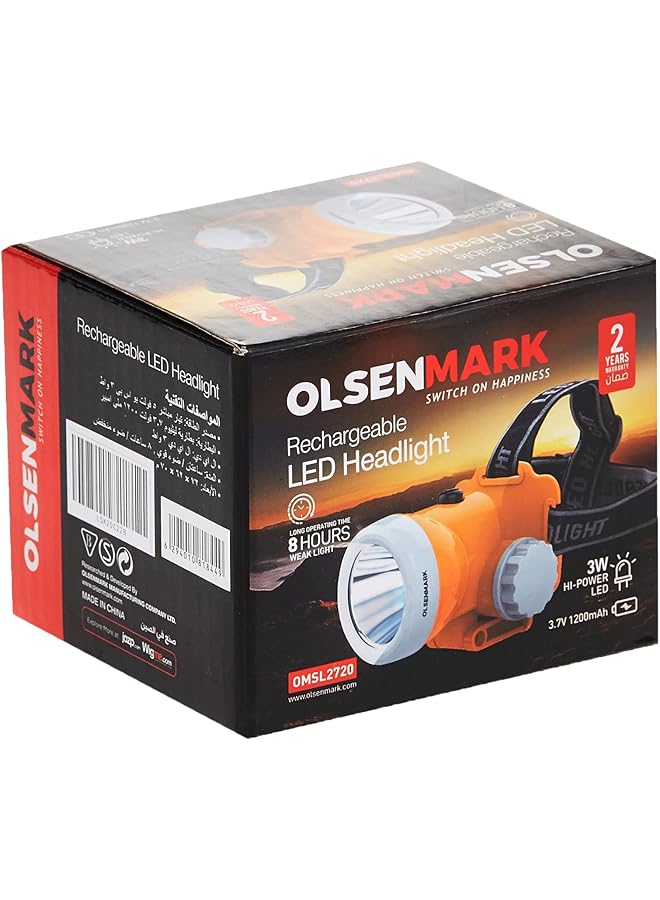Olsenmark OMSL2720 Rechargeable LED Head Light ABS Material 3W High Power LED Portable Lightweight Hands Free Lithium Battery - Image 4
