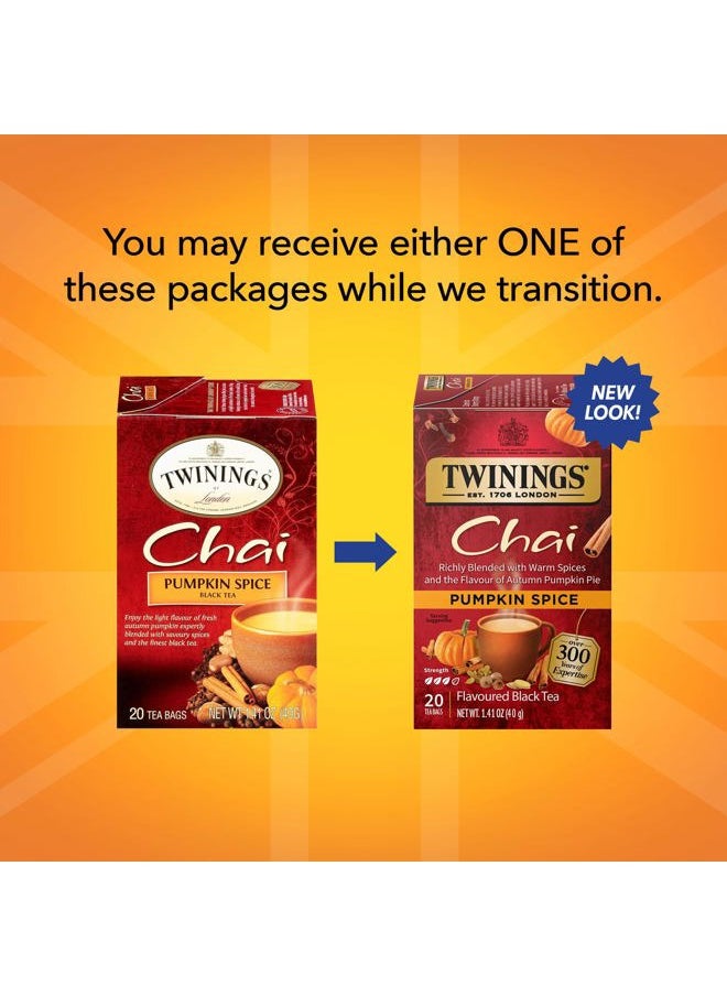 Twinings Pumpkin Spice Chai Black Tea Individually Wrapped Bags, 20 Count (Pack of 1), Warm, Spicy & Aromatic, Caffeinated, Enjoy Hot or Iced  - Image 2