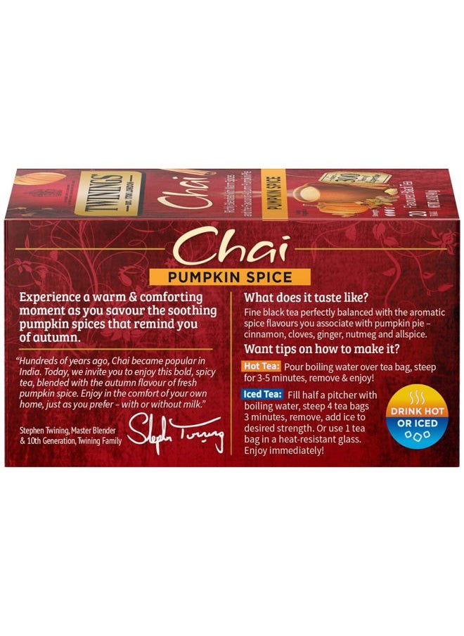 Twinings Pumpkin Spice Chai Black Tea Individually Wrapped Bags, 20 Count (Pack of 1), Warm, Spicy & Aromatic, Caffeinated, Enjoy Hot or Iced  - Image 5