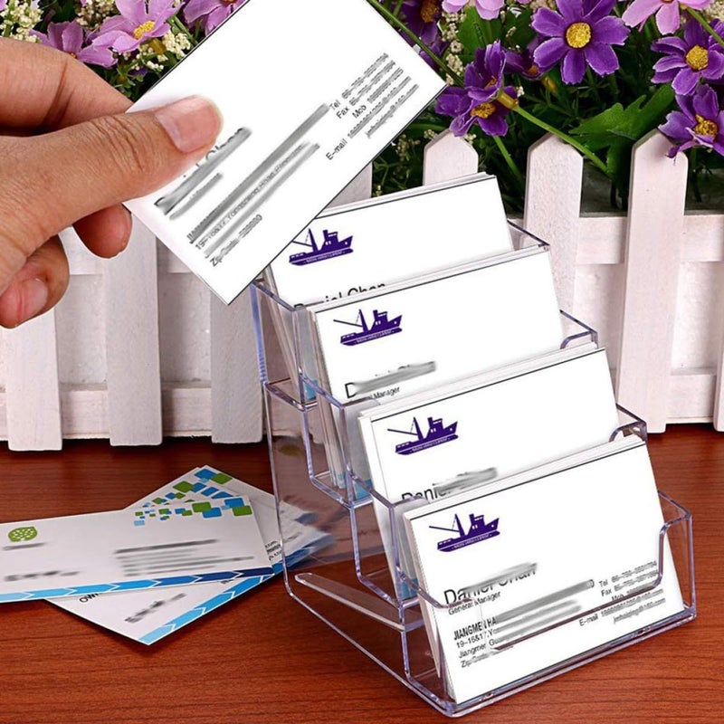 4 Compartment Business Card Holder Display Stand Desktop Name Cards Organizer For Office Reception Desk Storage Acrylic Clear - Image 5