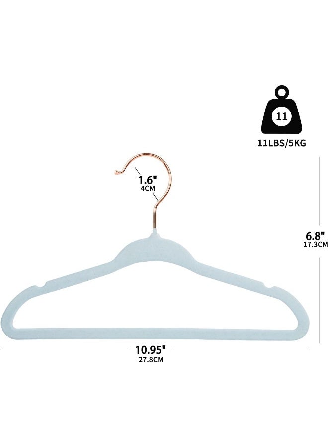ManGotree ManGotree 15 Pack Blue Baby Velvet Hangers with Rose Gold Hook, Infant and Toddler Hangers, 27.8cm No-Slip Children Hangers, Ultra Thin Space Saving, Sturdy Kids Clothes Hangers  - Image 2