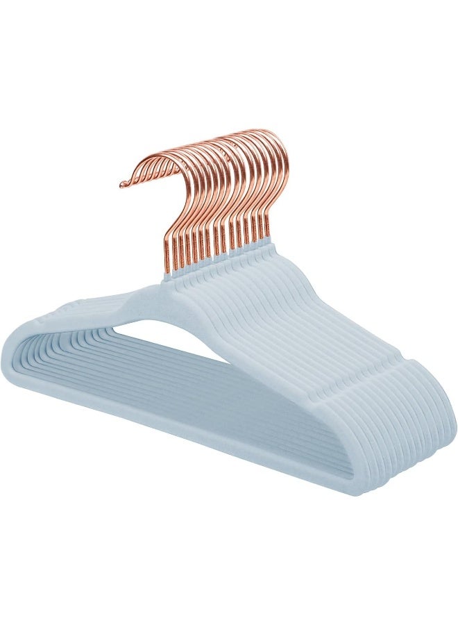 ManGotree ManGotree 15 Pack Blue Baby Velvet Hangers with Rose Gold Hook, Infant and Toddler Hangers, 27.8cm No-Slip Children Hangers, Ultra Thin Space Saving, Sturdy Kids Clothes Hangers  - Image 1