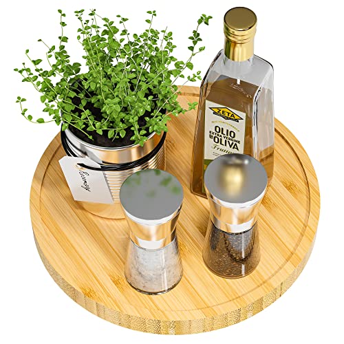 Lazy Susan Organizer 9 Inch NonSkid Bamboo Lazy Susan for Table Storage Napkin Holder Vase Wood Turntable for Kitchen Countertop Organizer