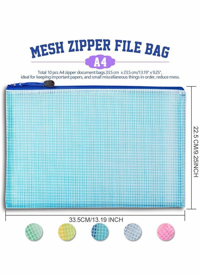 Y&D Mesh Zipper Pouch Document Bag, Letter Size/A4 Size Zip File Folders, Waterproof Plastic Envelopes for School Office Supplies, Travel Storage Bags, Pockets, 5 Colors  - Image 2
