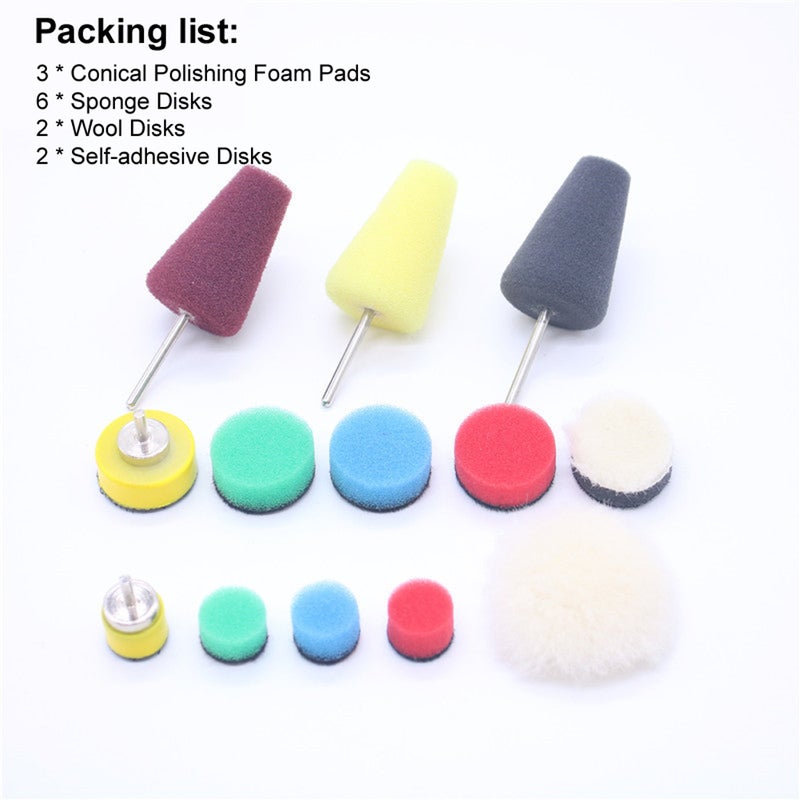 13 PCS Car Detail Polishing Foam Pads Sponge Disc Set Polishing Set Car Door Handle Strips Small Areas Detail Mini Polisher Rotary Tool Polishing Tool Home Household Car Polishing Cleaning Tool Set - Image 3