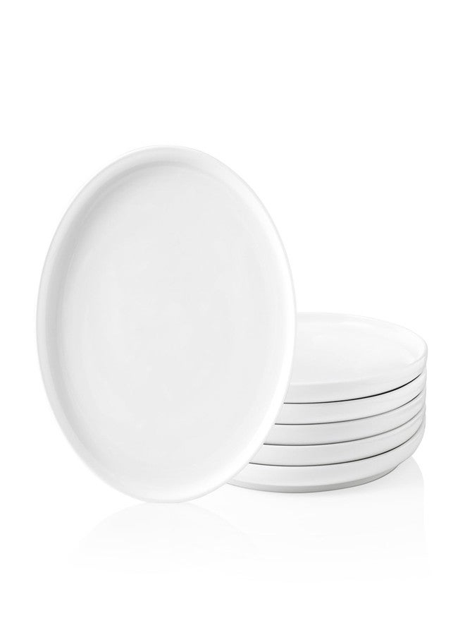 Kanwone Porcelain Dessert Salad Plates - 8 Inch - Set of 6, White, Microwave and Dishwasher Safe Plates, White Dishes, Morden Plates - Image 1