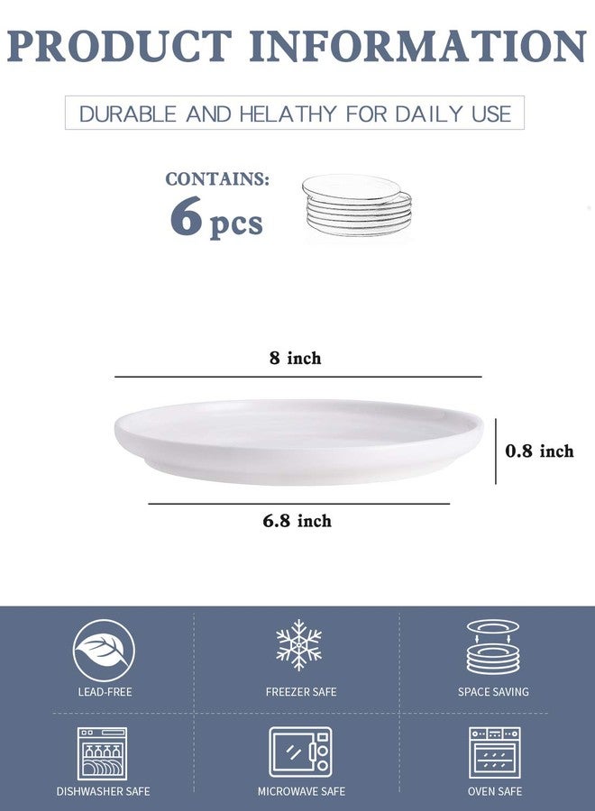Kanwone Porcelain Dessert Salad Plates - 8 Inch - Set of 6, White, Microwave and Dishwasher Safe Plates, White Dishes, Morden Plates - Image 2