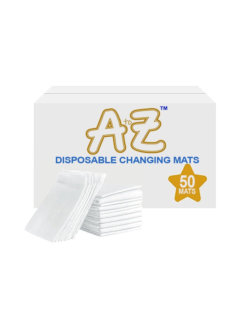 A TO Z A To Z - Disposable Changing Mat size (45cm x 60cm) Large- Premium Quality for Baby Soft Ultra Absorbent Waterproof, Pack of 50-White  - Image 1