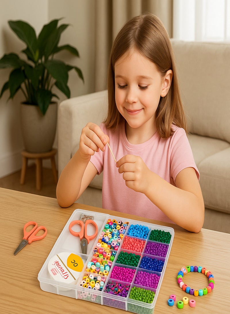 XiuWoo Girls’ Beaded Bracelet and Necklace Making Set – Includes Colorful Beads in Various Shapes with String, Scissors, and Assembly Tools – Encourages Creativity and Fun Handmade Jewelry Crafting - Image 1