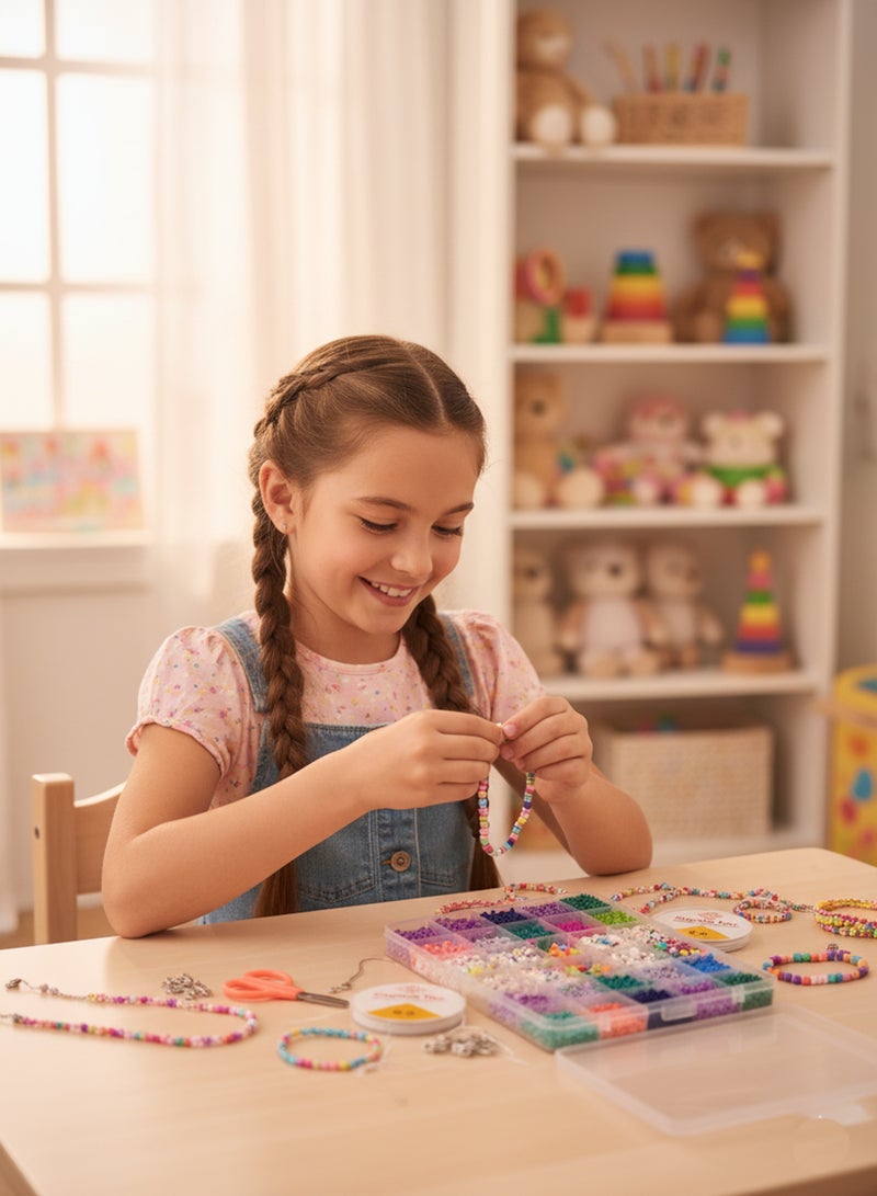 XiuWoo Girls’ Beaded Bracelet and Necklace Making Set – Includes Colorful Beads in Various Shapes with String, Scissors, and Assembly Tools – Encourages Creativity and Fun Handmade Jewelry Crafting - Image 2