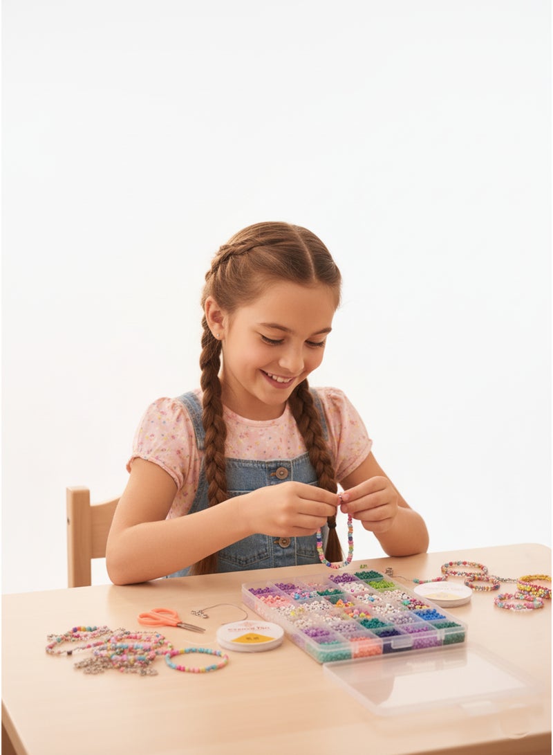 XiuWoo Girls’ Beaded Bracelet and Necklace Making Set – Includes Colorful Beads in Various Shapes with String, Scissors, and Assembly Tools – Encourages Creativity and Fun Handmade Jewelry Crafting - Image 5
