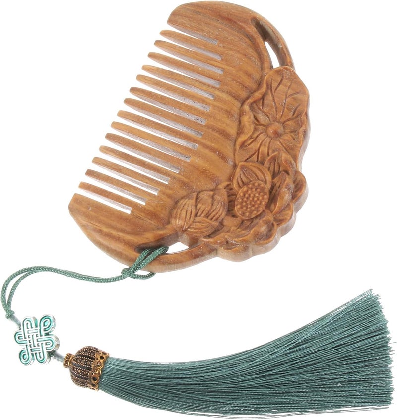 minkissy Carved Lotus Sandalwood Comb Portable NoStatic Wooden Combs Massage Combs Hair Comb for Women Home and Salon Use