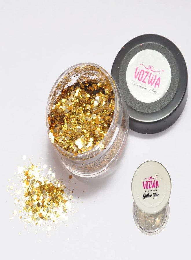 Vozwa Golden EyeShadow Thik & Thin Chunky Glitter Eye Makeup ✮ with Glitter Glue - Image 2