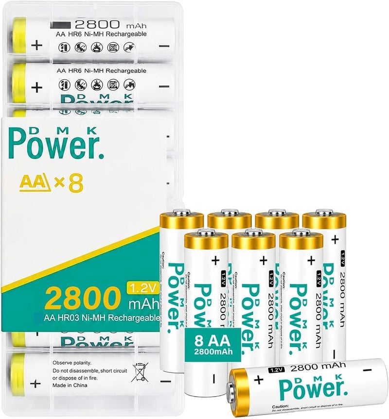 DMK POWER Rechargeable AA Batteries,2800mAh High Capacity Batteries 1.2V NiMH Low Self Discharge (WHITE, 8 PIECES) - Image 1