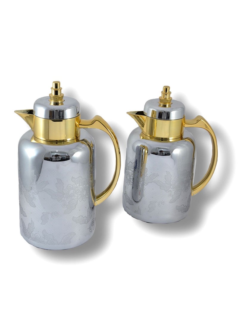 Homemaker 2-Piece Tea & Coffee Flask - 0.7 Liter & 1 Liter Capacity - Glass Inner - ABS Body - Silver & Gold  - Image 2