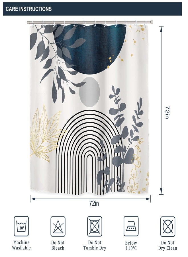 Riyidecor Mid Century Boho 4Pcs Shower Curtain Set with Toilet Lid Cover and Non-Slip Rugs,Modern Minimalist Navy Blue Bathroom Decor Set，Abstract Contour and Bath Mat with 12 Hooks - Image 5