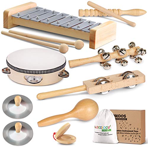 LOOIKOOS Toddler Musical Instruments Eco Friendly Music Set for Kids Preschool Educational Natural Wooden Percussion Instruments Musical Toys for Boys and Girls with Storage Bag - Image 1