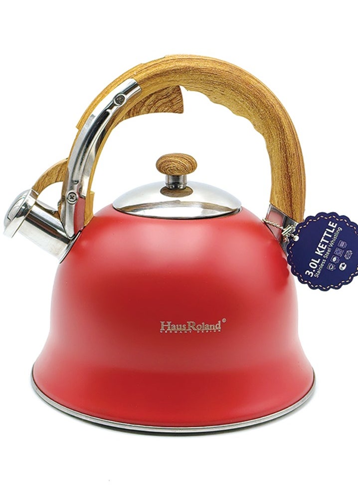 HausRoland Whistling Tea Kettle, Wooden Handles, 3L Capacity, Stainless Steel, Flat Bottom, for Electric, Gas, Induction, Radiation Stoves, Fast Boiling Teapot, Kitchen Utensils  - Image 1