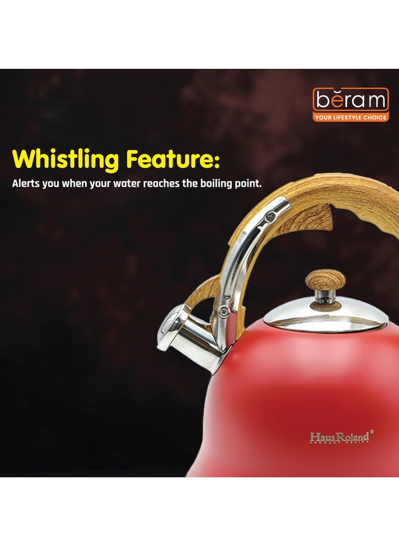HausRoland Whistling Tea Kettle, Wooden Handles, 3L Capacity, Stainless Steel, Flat Bottom, for Electric, Gas, Induction, Radiation Stoves, Fast Boiling Teapot, Kitchen Utensils  - Image 4