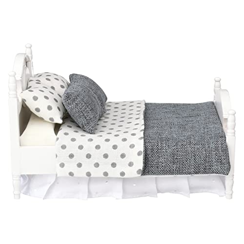 Inusitus Dollhouse White Queen Bed for 6 Inch Dolls Mini Wooden Bed with Gray Bedding Realistic Bedroom Accessories 112 Scale - Image 5