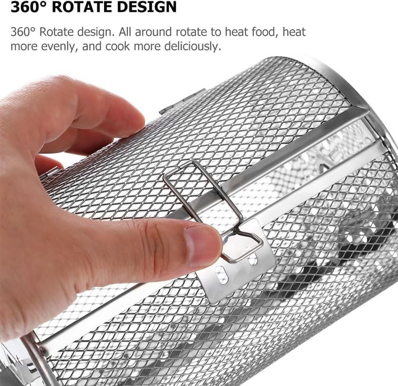 Grilldent Rotatable Grilled Cage Air Fryer Oven Basket,360 Degree Heating Rotating Cages Rotisserie Basket for Baking Nuts, Coffee Beans, Peanut or BBQ Roaster Tool, Food Grade Stainless Steel (140mm*250mm) High strength upgraded material - Image 2