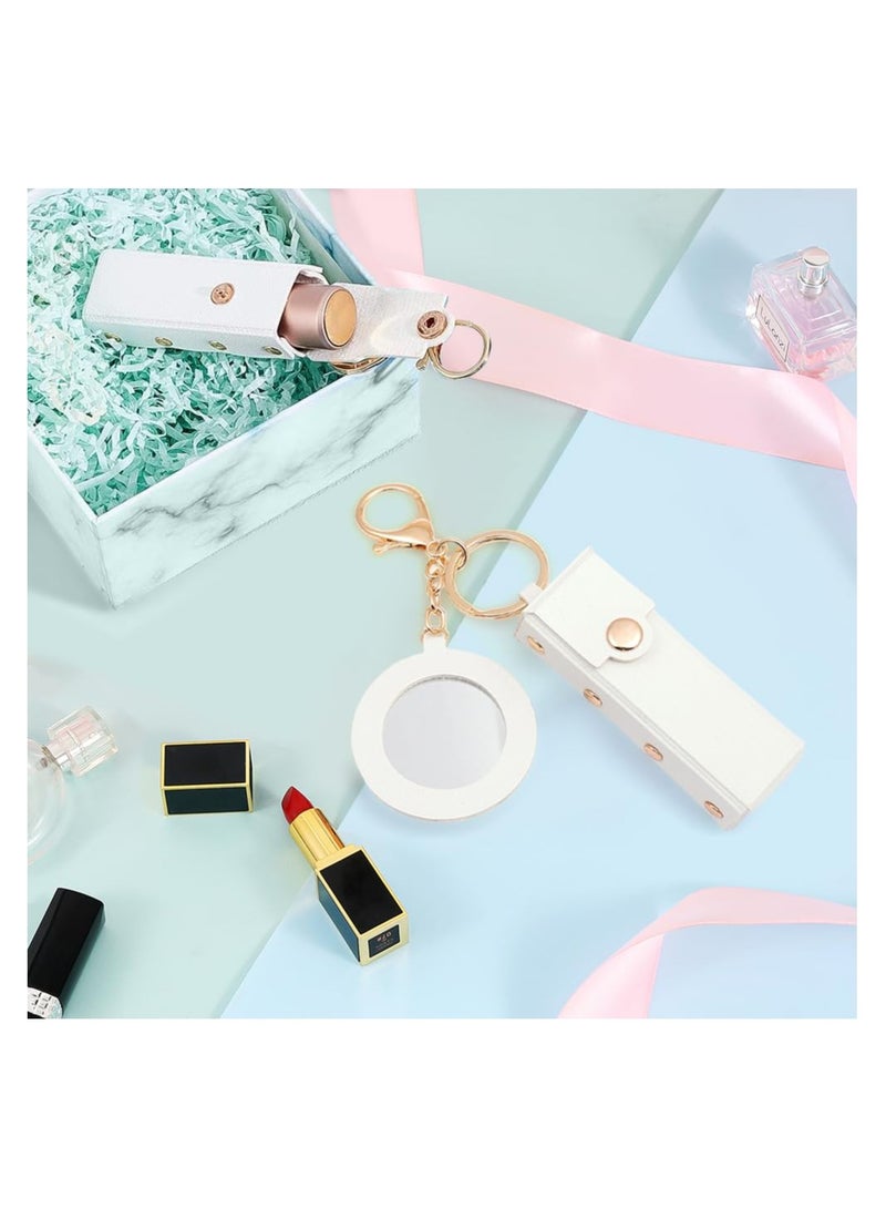 Zikra Suntown 2Pcs Lipstick Holder Keychain with Mirror, Lipstick Organizer Quality Leather With Alloy Zipper, Fashion Lipstick Organizer Storage Case for Purse Lip Stick, Lip Balm, Lip Gloss,Mini Perfume - Image 2