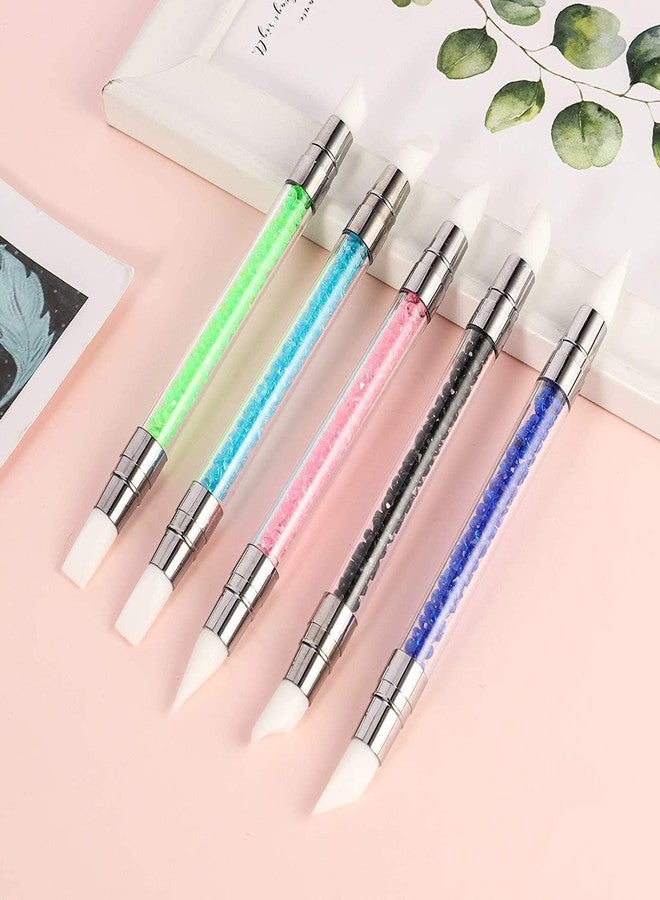 ROODILES Dual Silicone Head Acrylic Handle Nail Art Sculpture Pens | Professional Acrylic Nail Art Brushes Set | Nail Art Tools for Home & Salon (Set of 5) - Image 3