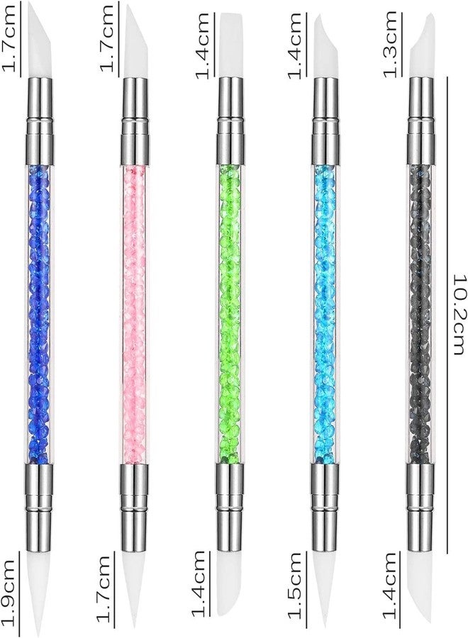 ROODILES Dual Silicone Head Acrylic Handle Nail Art Sculpture Pens | Professional Acrylic Nail Art Brushes Set | Nail Art Tools for Home & Salon (Set of 5) - Image 2